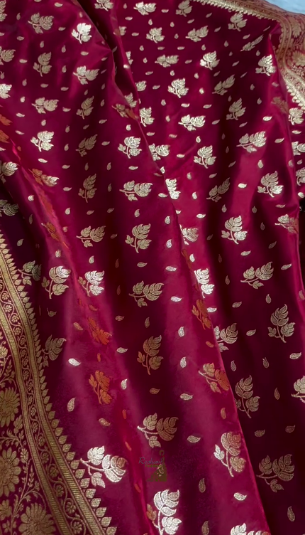 Maroon Banarasi Silk Saree with Gold Zari Leaf Butta