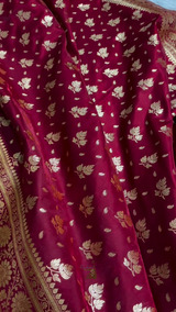 Maroon Banarasi Silk Saree with Gold Zari Leaf Butta