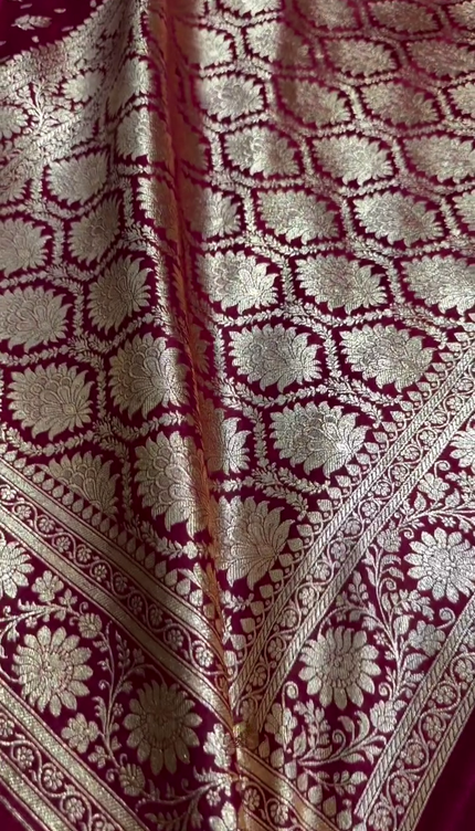 Maroon Banarasi Silk Saree with Gold Zari Leaf Butta