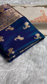 Royal Blue Banarasi Silk Saree with Gold Zari Paisley Butta