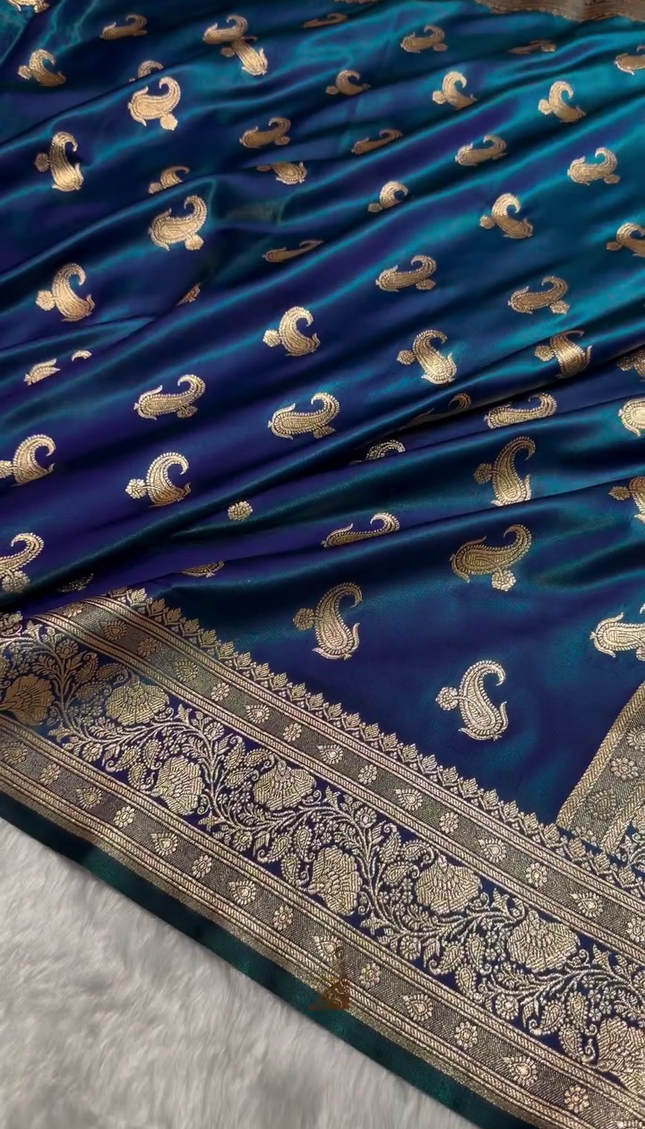 Royal Blue Banarasi Silk Saree with Gold Zari Paisley Butta