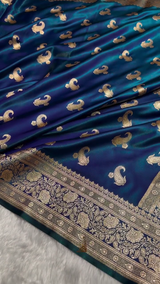 Royal Blue Banarasi Silk Saree with Gold Zari Paisley Butta