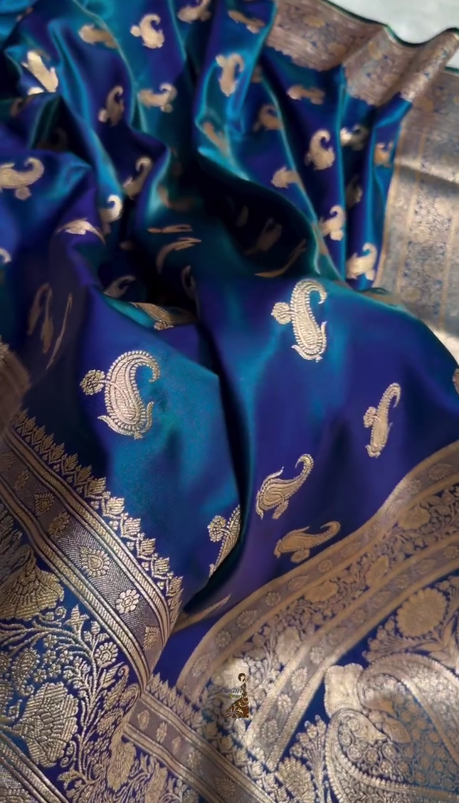 Royal Blue Banarasi Silk Saree with Gold Zari Paisley Butta