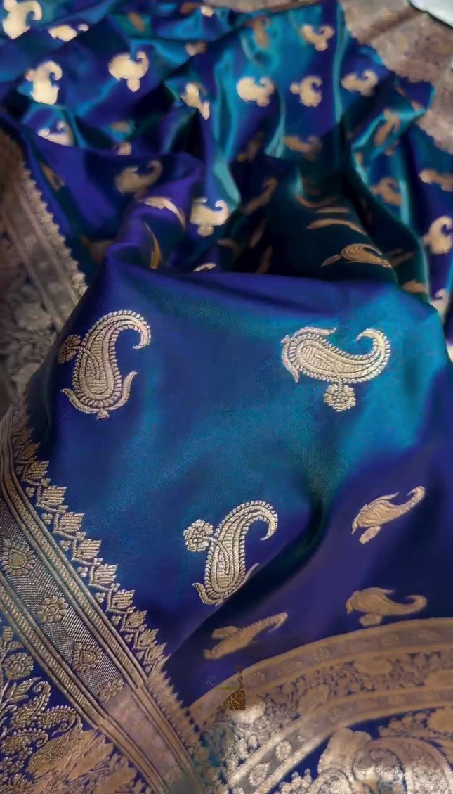 Royal Blue Banarasi Silk Saree with Gold Zari Paisley Butta