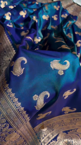 Royal Blue Banarasi Silk Saree with Gold Zari Paisley Butta