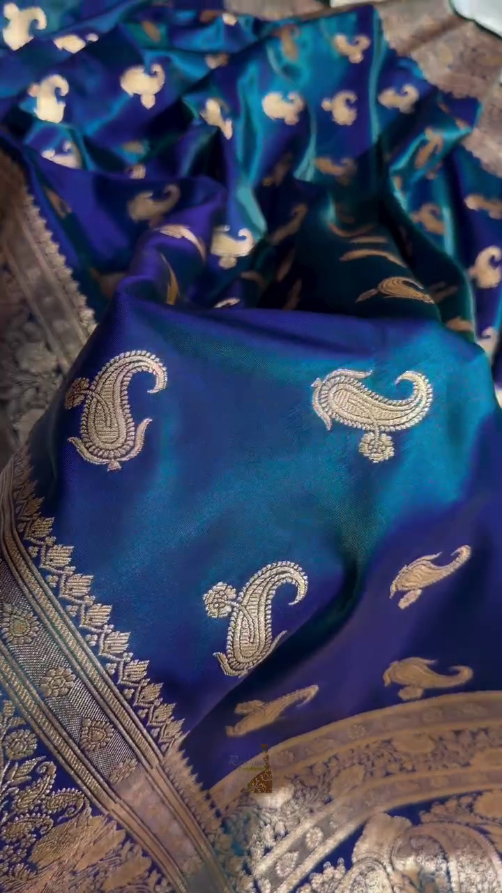 Royal Blue Banarasi Silk Saree with Gold Zari Paisley Butta