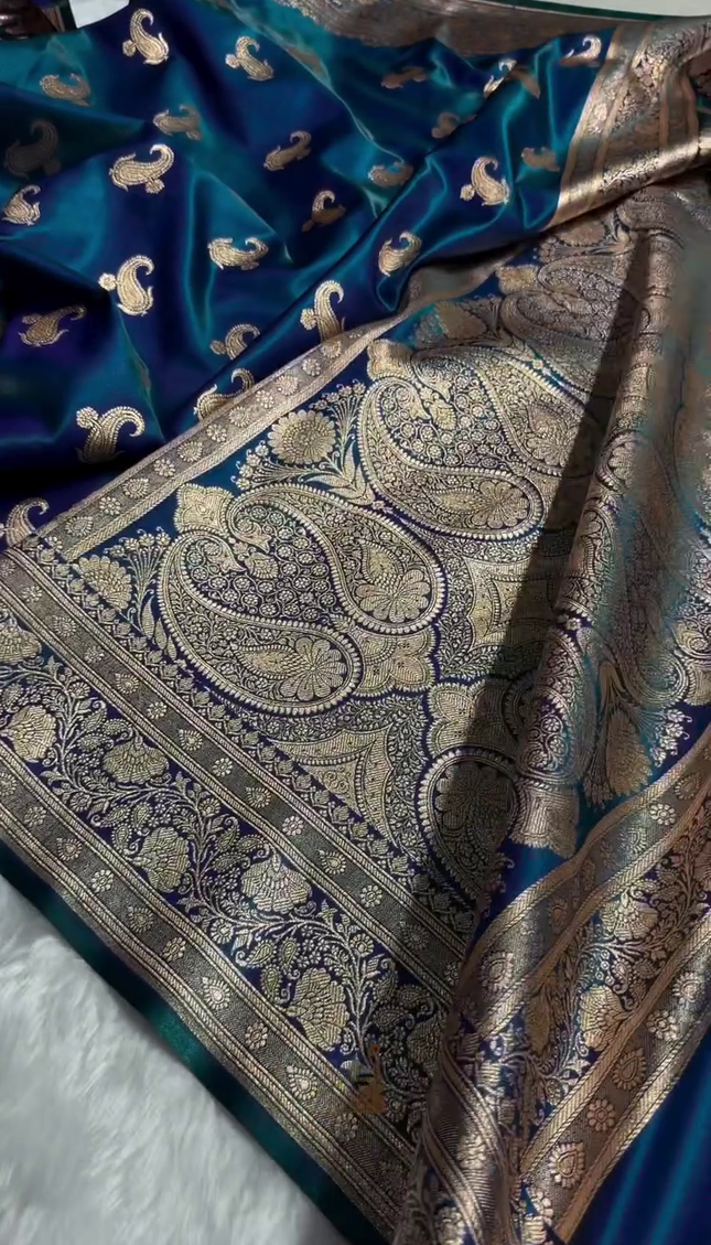 Royal Blue Banarasi Silk Saree with Gold Zari Paisley Butta