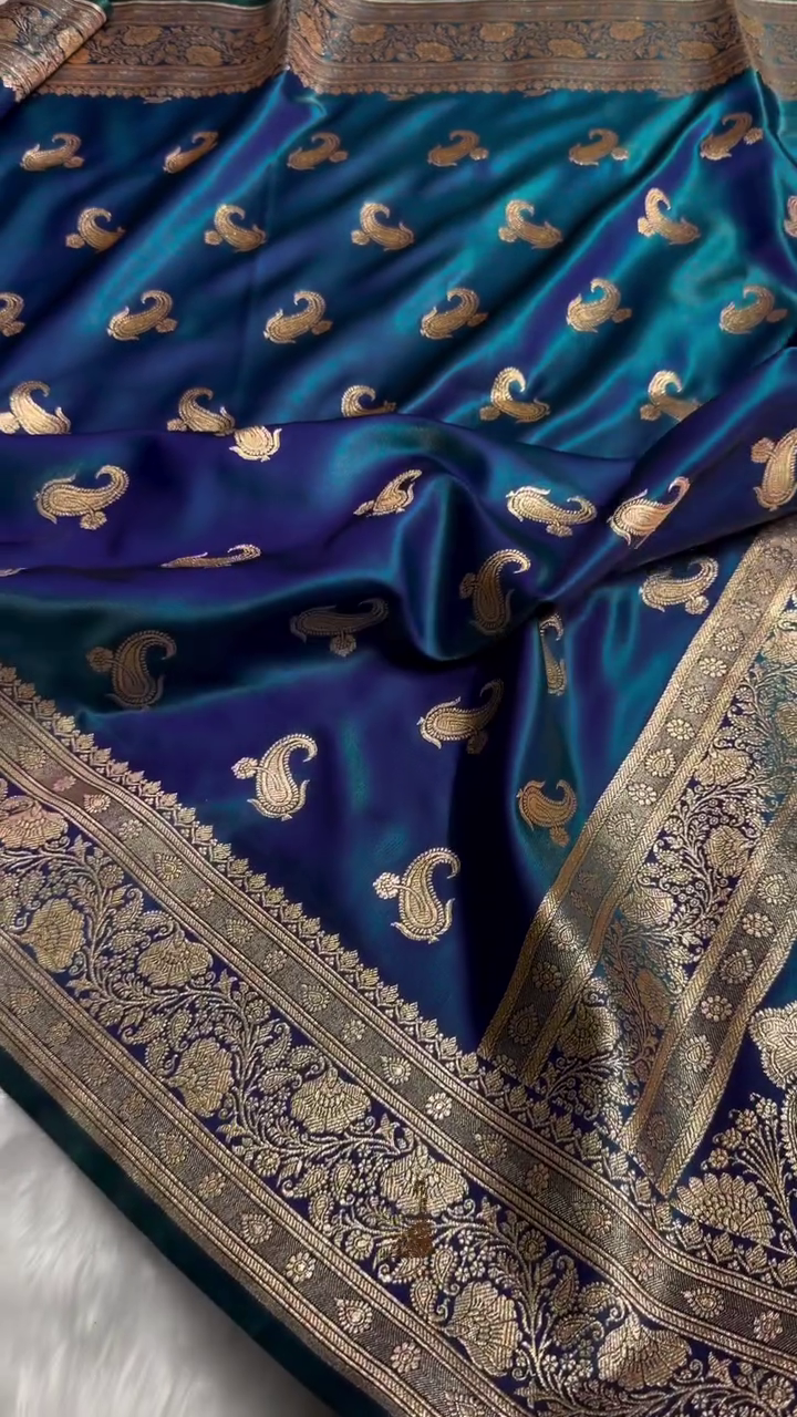 Royal Blue Banarasi Silk Saree with Gold Zari Paisley Butta