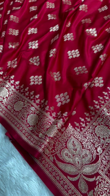 Crimson Red Banarasi Silk Saree with Silver Zari Floral Butta