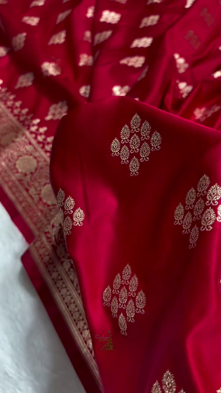 Crimson Red Banarasi Silk Saree with Silver Zari Floral Butta