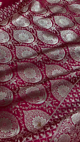 Crimson Red Banarasi Silk Saree with Silver Zari Floral Butta