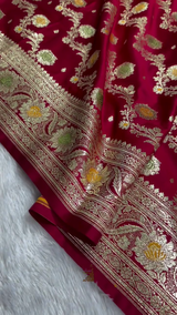 Rani Pink Banarasi Silk Saree with Dual-Tone Zari Floral Jaal