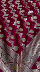 Rani Pink Banarasi Silk Saree with Dual-Tone Zari Floral Jaal
