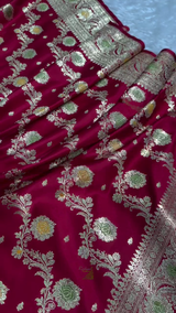 Rani Pink Banarasi Silk Saree with Dual-Tone Zari Floral Jaal