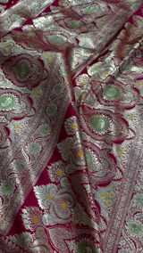 Rani Pink Banarasi Silk Saree with Dual-Tone Zari Floral Jaal