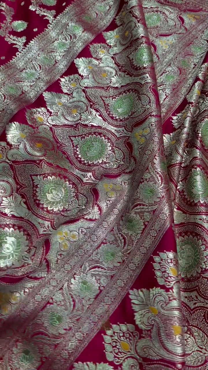 Rani Pink Banarasi Silk Saree with Dual-Tone Zari Floral Jaal
