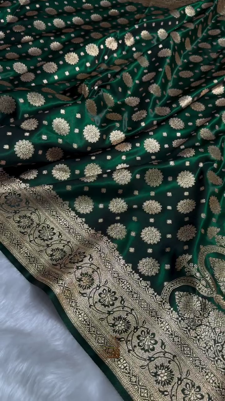 Emerald Green Banarasi Silk Saree with Gold Zari Circular Butta