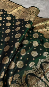 Emerald Green Banarasi Silk Saree with Gold Zari Circular Butta