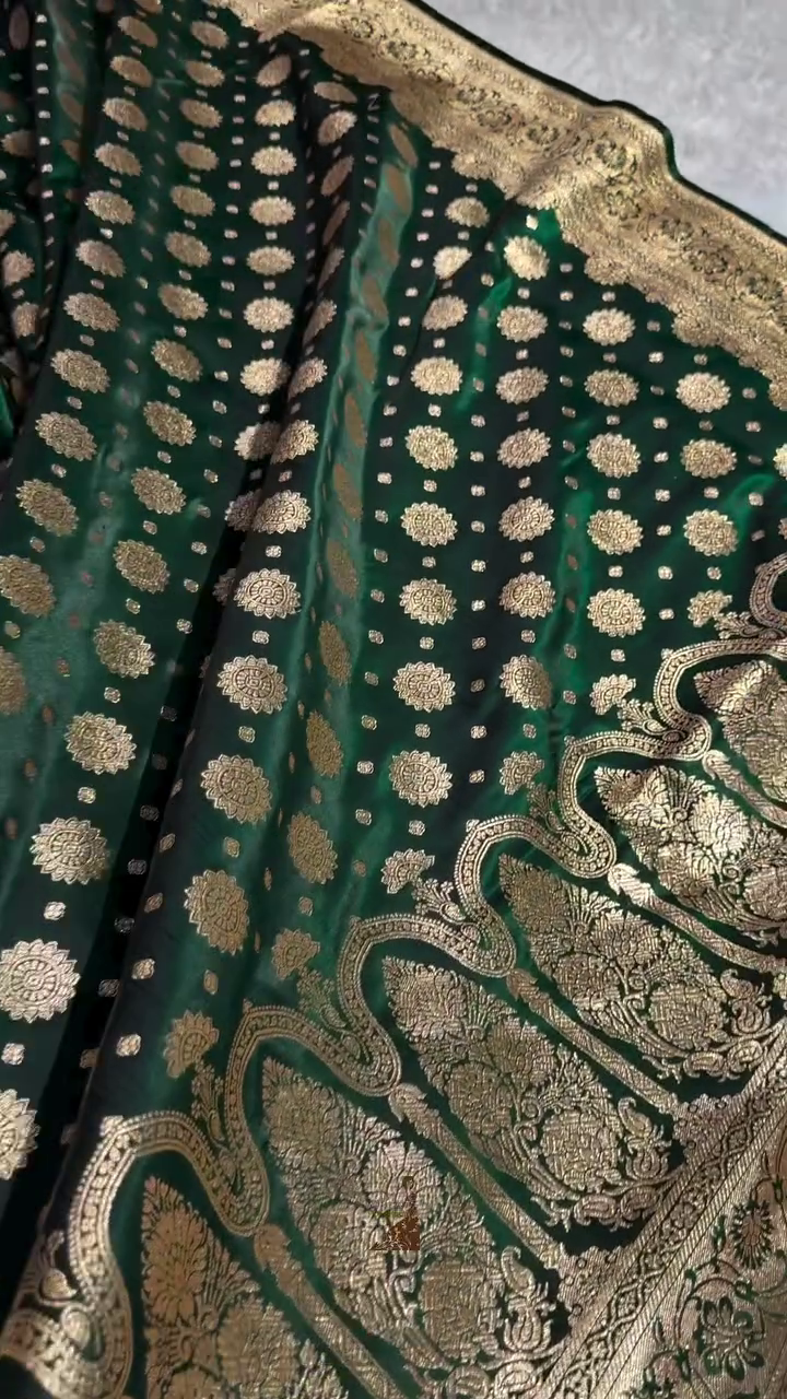 Emerald Green Banarasi Silk Saree with Gold Zari Circular Butta