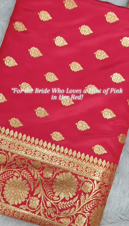 Bridal Red Gold Zari Banarasi Brocade Fabric with Heavy Border