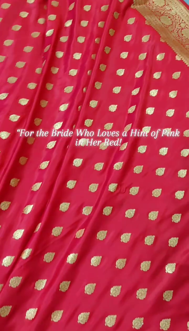 Bridal Red Gold Zari Banarasi Brocade Fabric with Heavy Border