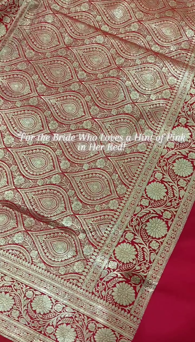 Bridal Red Gold Zari Banarasi Brocade Fabric with Heavy Border