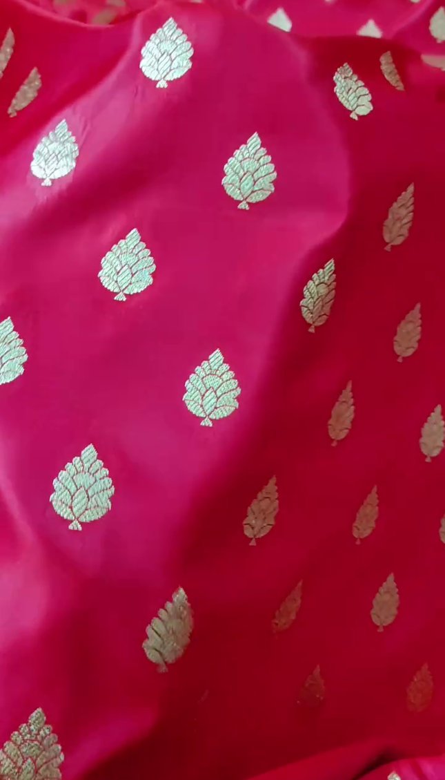 Bridal Red Gold Zari Banarasi Brocade Fabric with Heavy Border