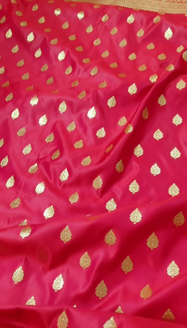 Bridal Red Gold Zari Banarasi Brocade Fabric with Heavy Border
