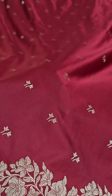 Maroon Silver Zari Buta Brocade Fabric with Elegant Border