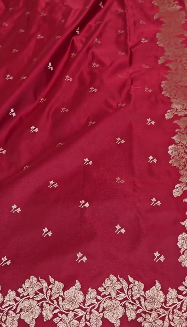 Maroon Silver Zari Buta Brocade Fabric with Elegant Border