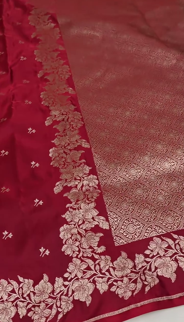 Maroon Silver Zari Buta Brocade Fabric with Elegant Border