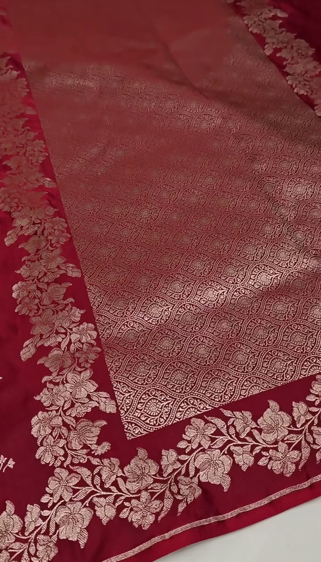 Maroon Silver Zari Buta Brocade Fabric with Elegant Border