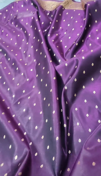 Royal Purple Gold Zari Paisley Banarasi Brocade Fabric with Heavy Border