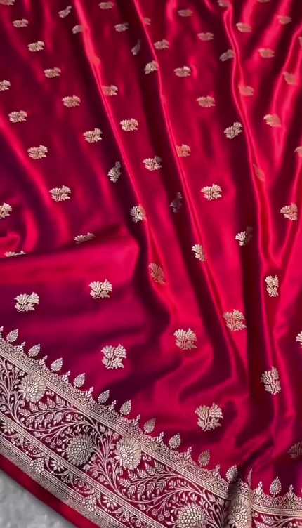 Luxury Red Gold Zari Banarasi Brocade Fabric with Rich Border