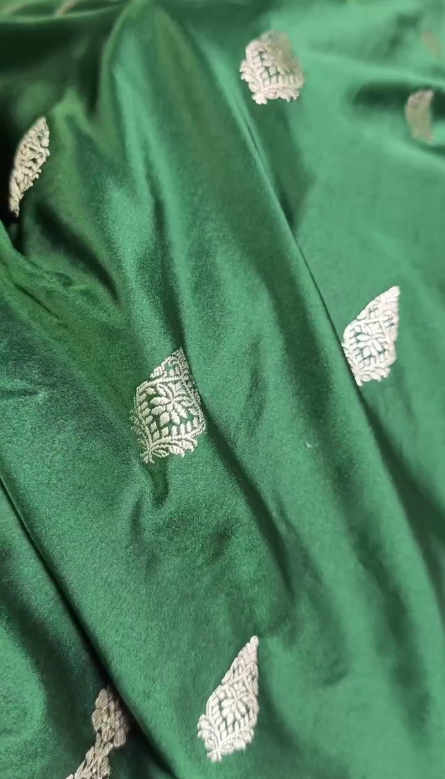 Dark Green Silver Zari Buta Brocade Fabric
