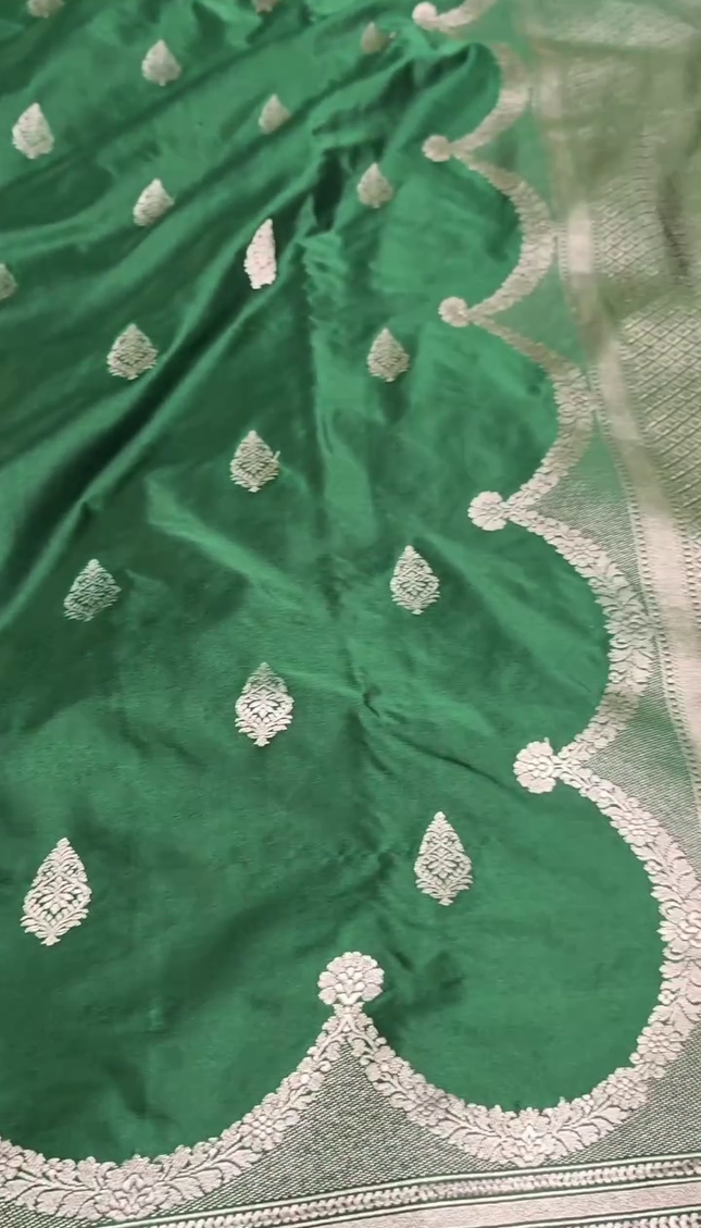 Dark Green Silver Zari Buta Brocade Fabric