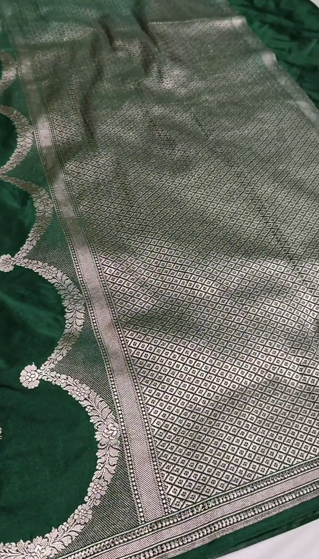 Dark Green Silver Zari Buta Brocade Fabric