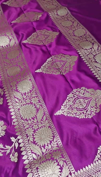 Royal Purple Silver Zari Floral Banarasi Brocade Fabric