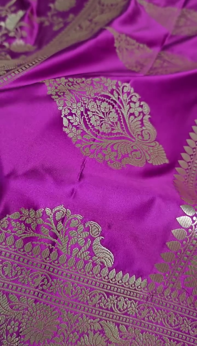 Royal Purple Silver Zari Floral Banarasi Brocade Fabric