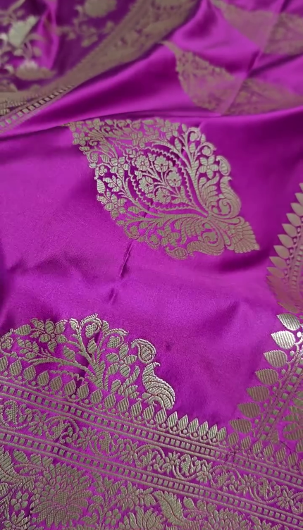 Royal Purple Silver Zari Floral Banarasi Brocade Fabric