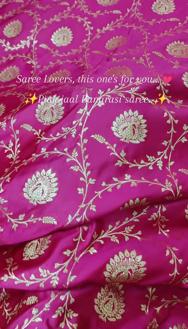 Pink Gold Zari Jaal Banarasi Brocade Fabric with Rich Border