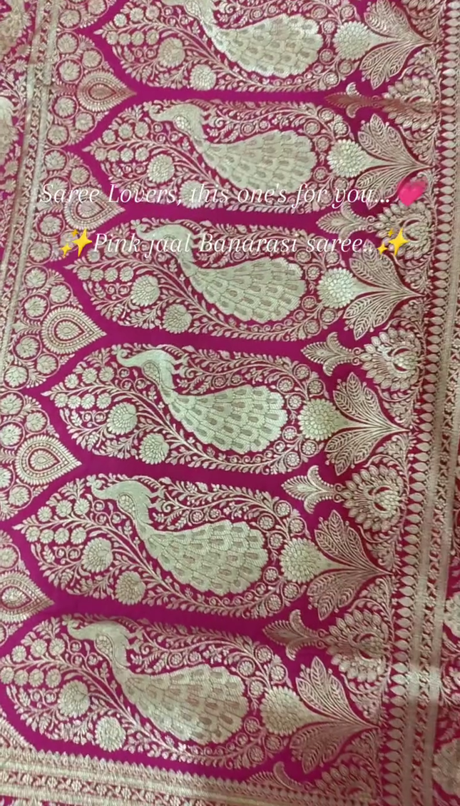 Pink Gold Zari Jaal Banarasi Brocade Fabric with Rich Border