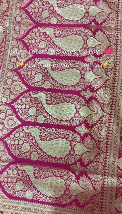 Pink Gold Zari Jaal Banarasi Brocade Fabric with Rich Border