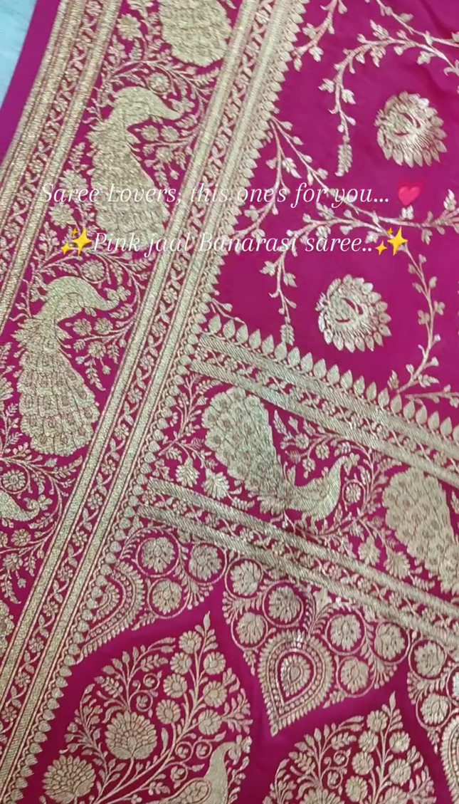 Pink Gold Zari Jaal Banarasi Brocade Fabric with Rich Border