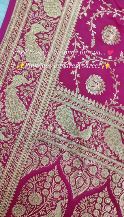 Pink Gold Zari Jaal Banarasi Brocade Fabric with Rich Border