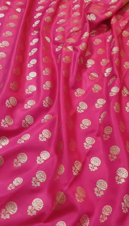 Rani Pink Gold Zari Banarasi Brocade Fabric with Heavy Border