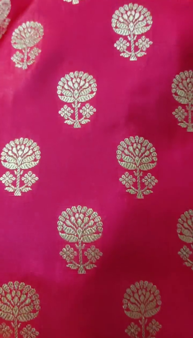 Rani Pink Gold Zari Banarasi Brocade Fabric with Heavy Border