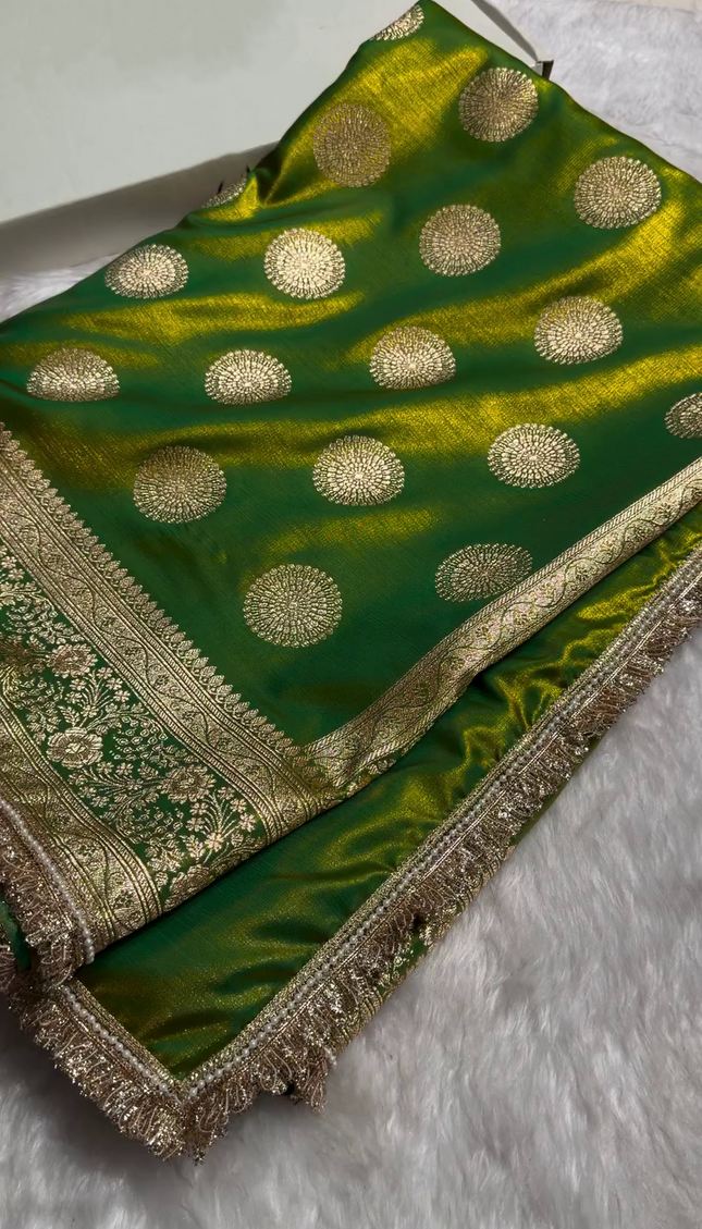 Royal Emerald Green Banarasi Silk Saree with Zari Buti & Designer Border