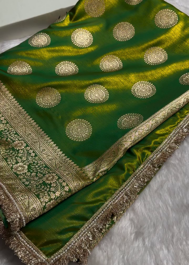 Royal Emerald Green Banarasi Silk Saree with Zari Buti & Designer Border