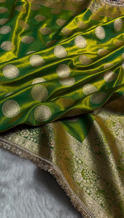 Royal Emerald Green Banarasi Silk Saree with Zari Buti & Designer Border